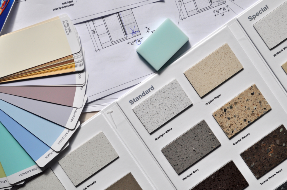 paint and material samples for interior designer's job